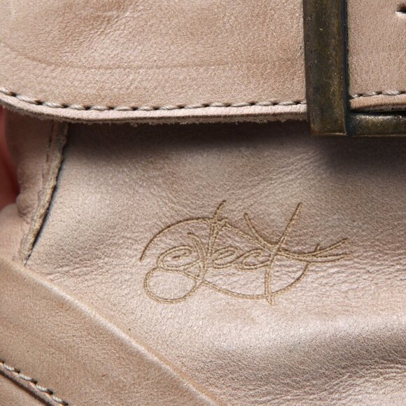 Eject Leather Boot Steampunk Moto Booties Buckles Straps Spiral Heel Tan Beige - Picture 12 of 12